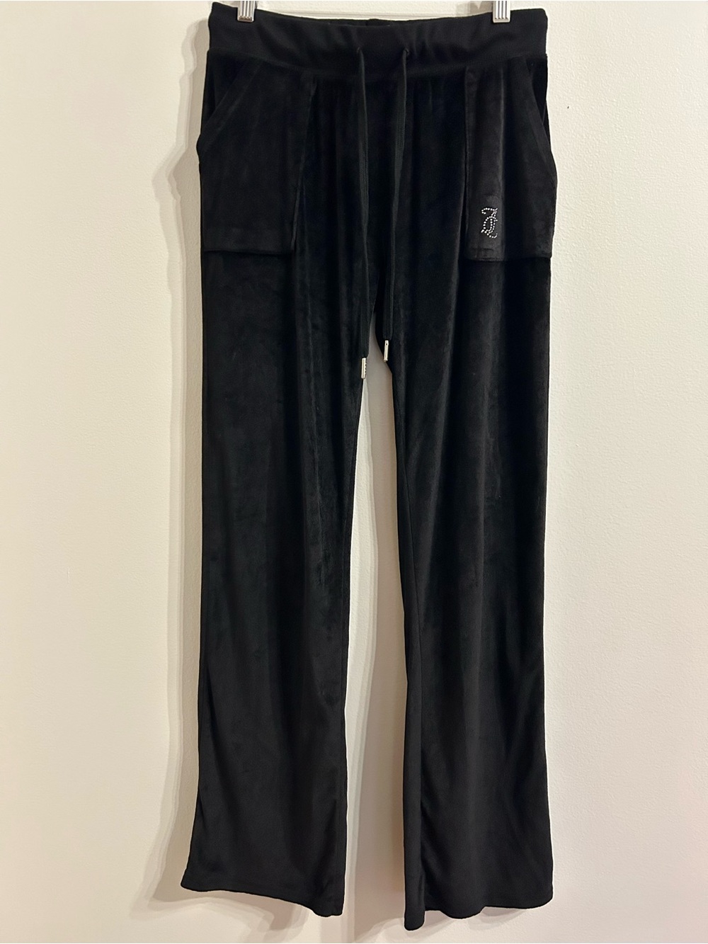 Juicy Couture Sleepwear Black Velvet Fleece Rhinestone Logo Pant MediumY2K Soft